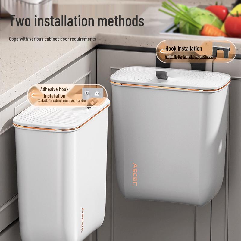 Wall-Mounted Kitchen & Bathroom Trash Can with Lid – Stylish, Large Capacity Waste Bin for Home