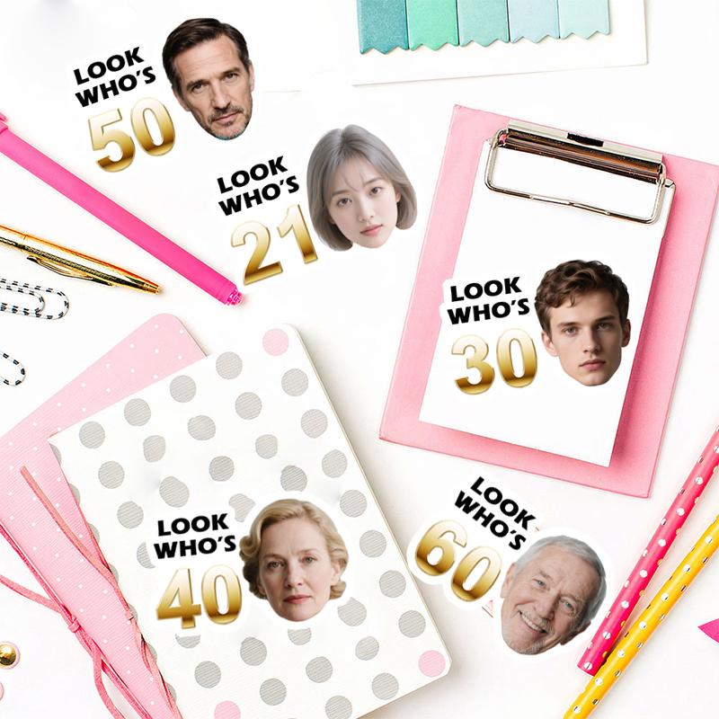 5cm Customized Birthday Sticker Personalized Years With Face Label Custom Birth Paper Stickers Party Supply