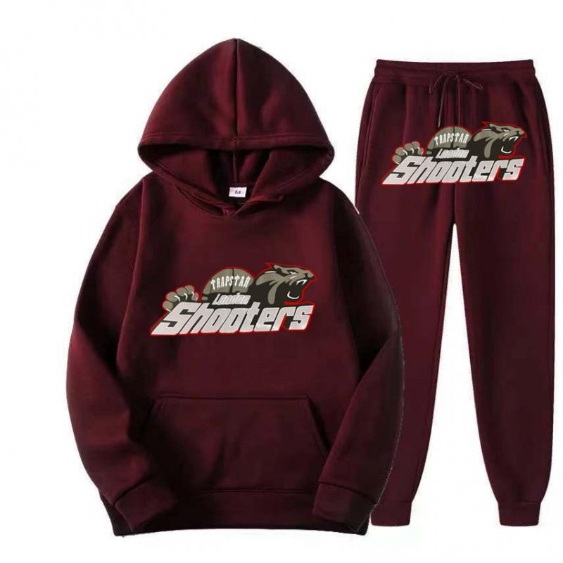 New Men's and Women's Casual Sports Suit, Red and Black Tiger Head Sweater and Sweatpants Suit.