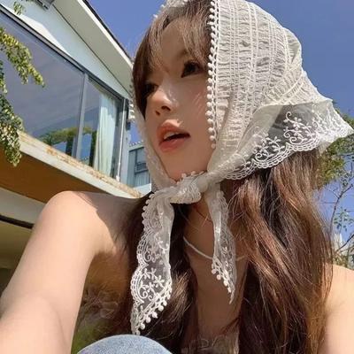 Ins Sweet Lace Hair Scarf Women Retro Triangle Hair Band Strap Hair-Bag Headscarf Hat Travel Photo Headband Turban Accessories
