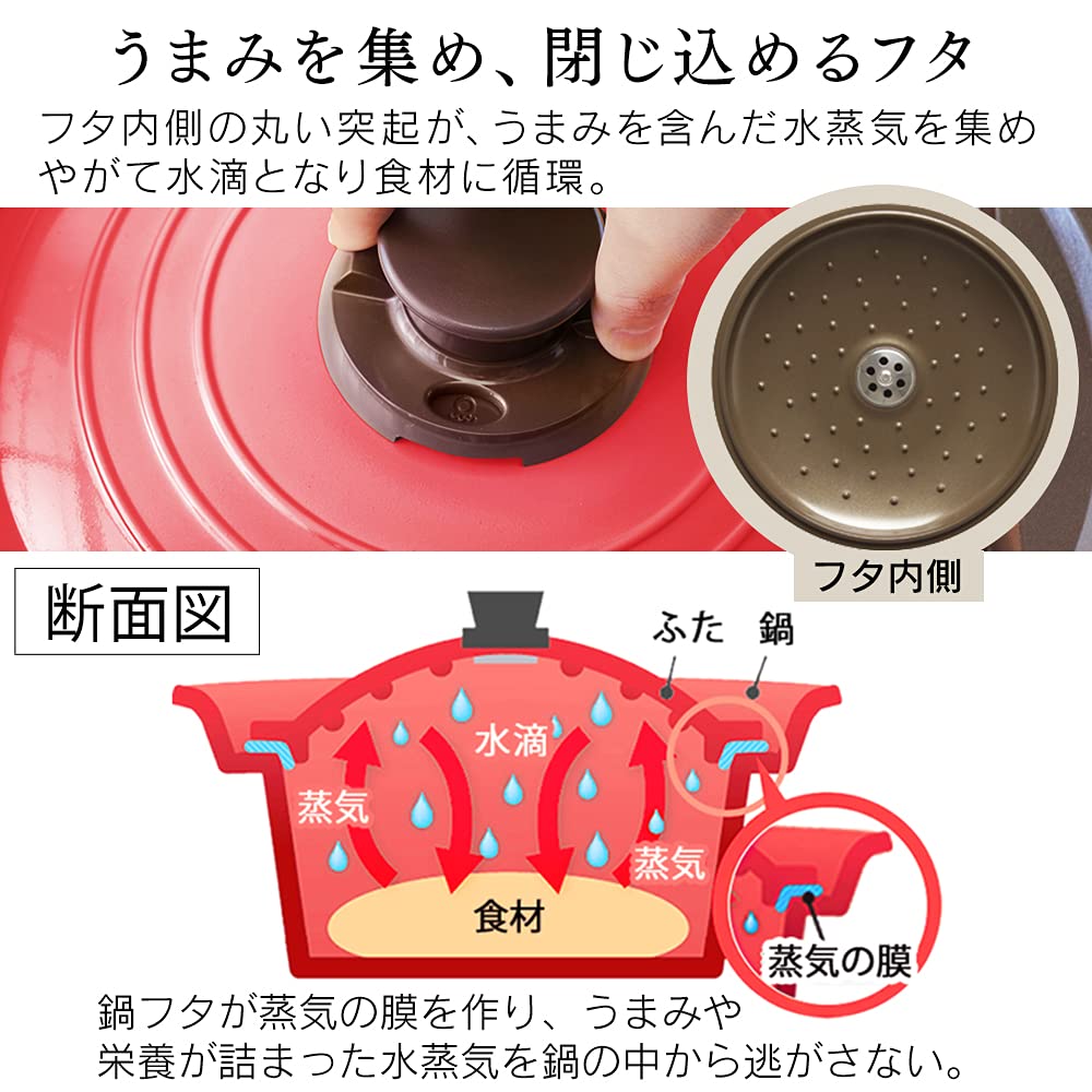 Iris Ohyama Licopa Series Induction and Gas Ceramic Easy Far Infrared Silicone and Recipe Book White Ivory MKSS-P24D No-Water Pot, 24cm, Deep,