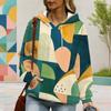 Women Plus Size Geometric Printed Long Sleeve Drawstring Hood Kangaroo Pocket Pullover Hoodie