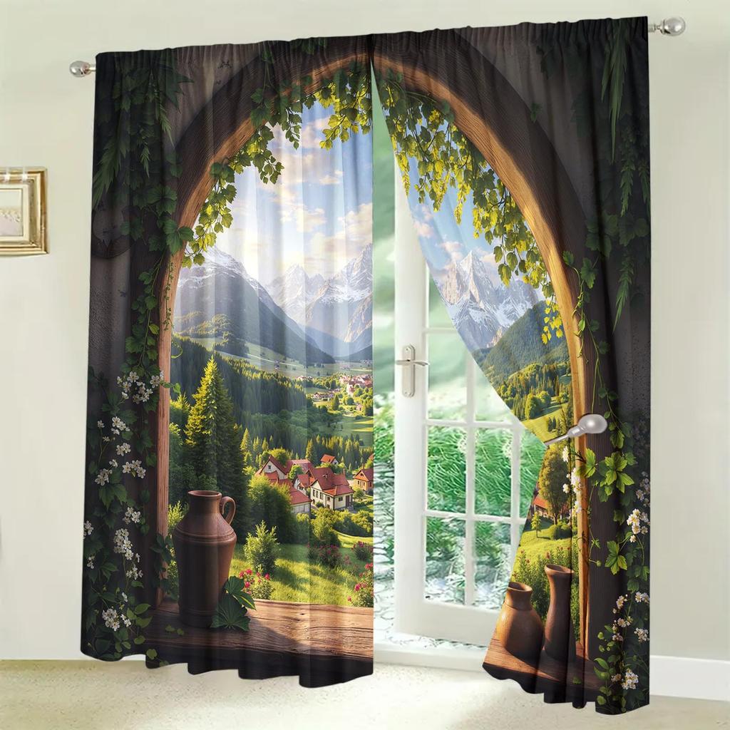 2 Piece Beautiful Scenery Decoration Curtains   Suitable for Gifting To Family and Friends   Semi Blackout Decorative Curtains
