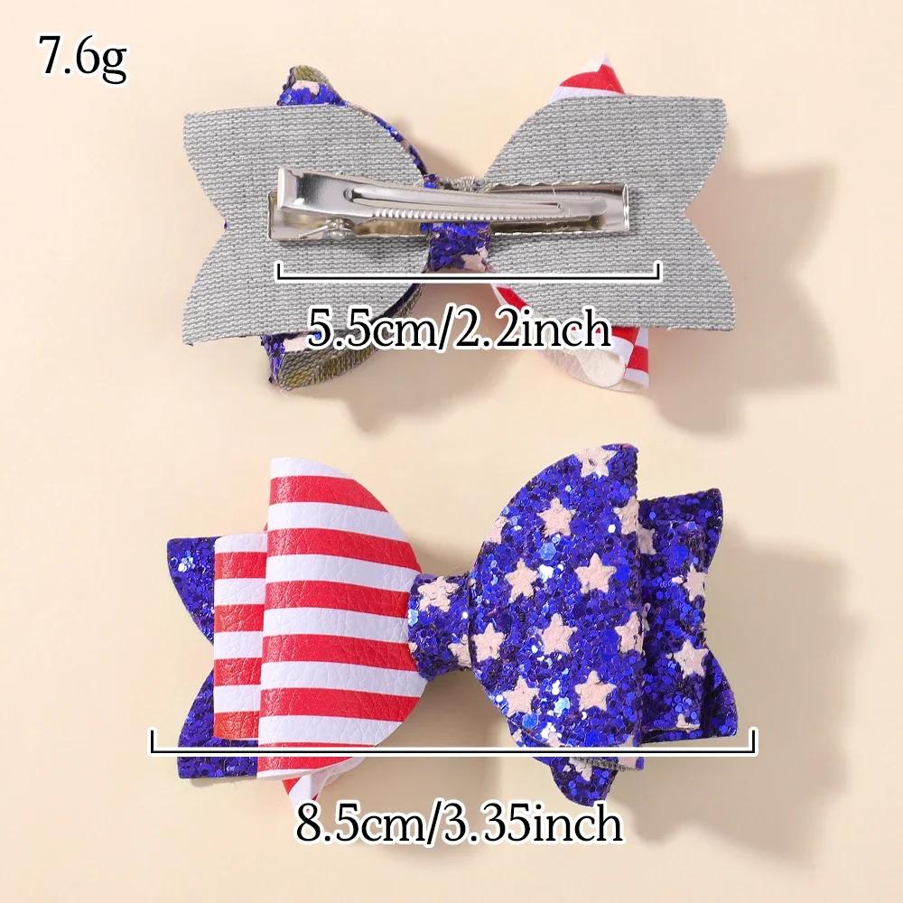 2pcs Independence Day Hair Bows Clips for Kid Girls Glitter Star Barrettes Hairpin Party Headwear Children Hair Accessories