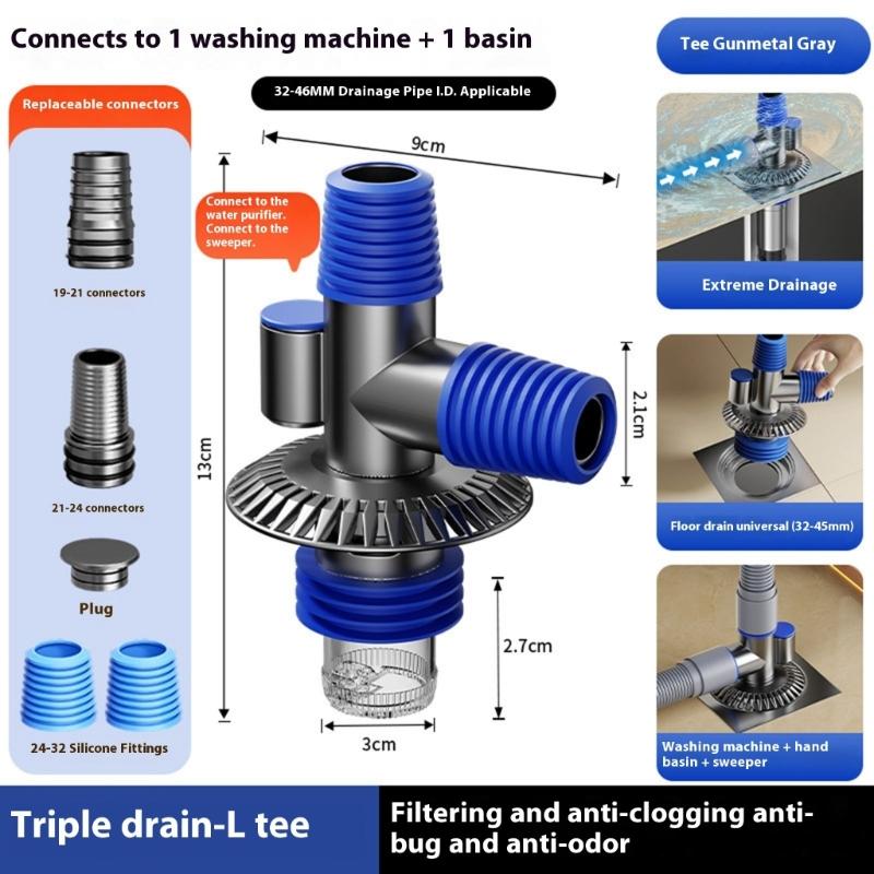 Washing Machine Floor Drain Adapter Tees Joint Antioverflow Sewer Elbow Pipe Connector Bathroom Accessories Enduring
