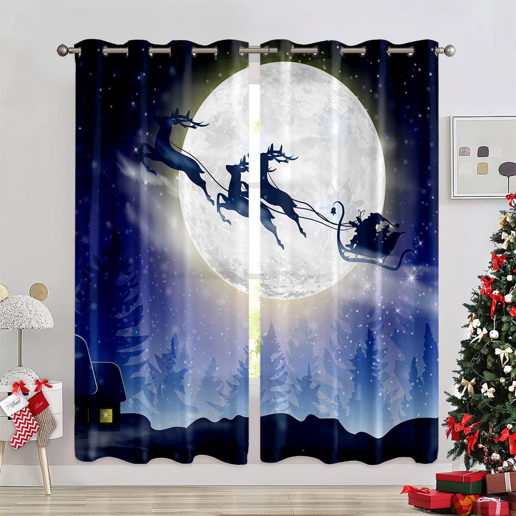 Red Pink Bell Balloon Christmas Curtains Elk Santa Claus Holiday Living Room Bedroom Kids Room Decorative Curtains 2 Pieces