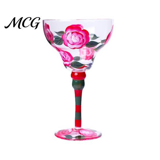 Borosilicate Glass Cup Mexican Hand Painted Margarita Glass, Champagne Cocktail Glasses, Modern Bar Goblet Drinkware for Kitchen Table Party H