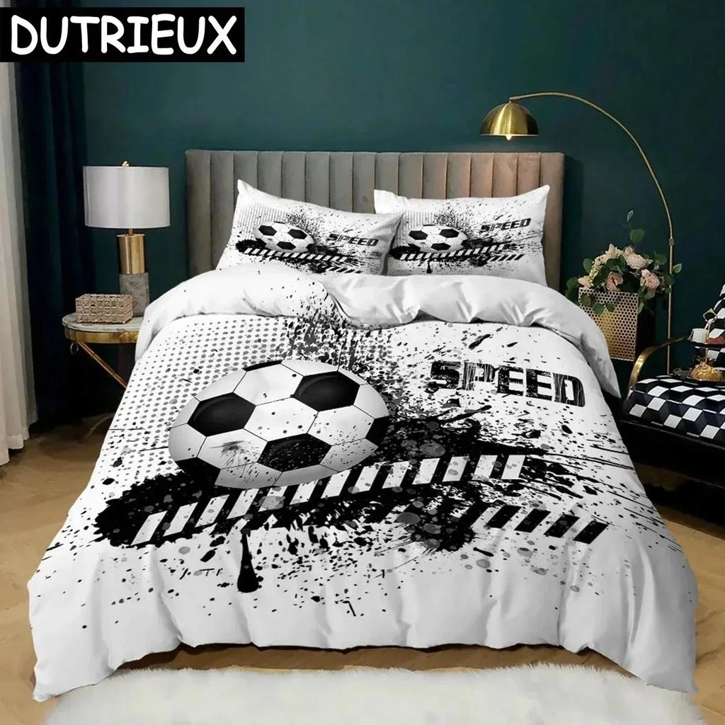Football Duvet Cover Set Soccer Goal Soft Bedding Set Polyester Sports Competitive Theme Full Queen King Size Quilt Cover