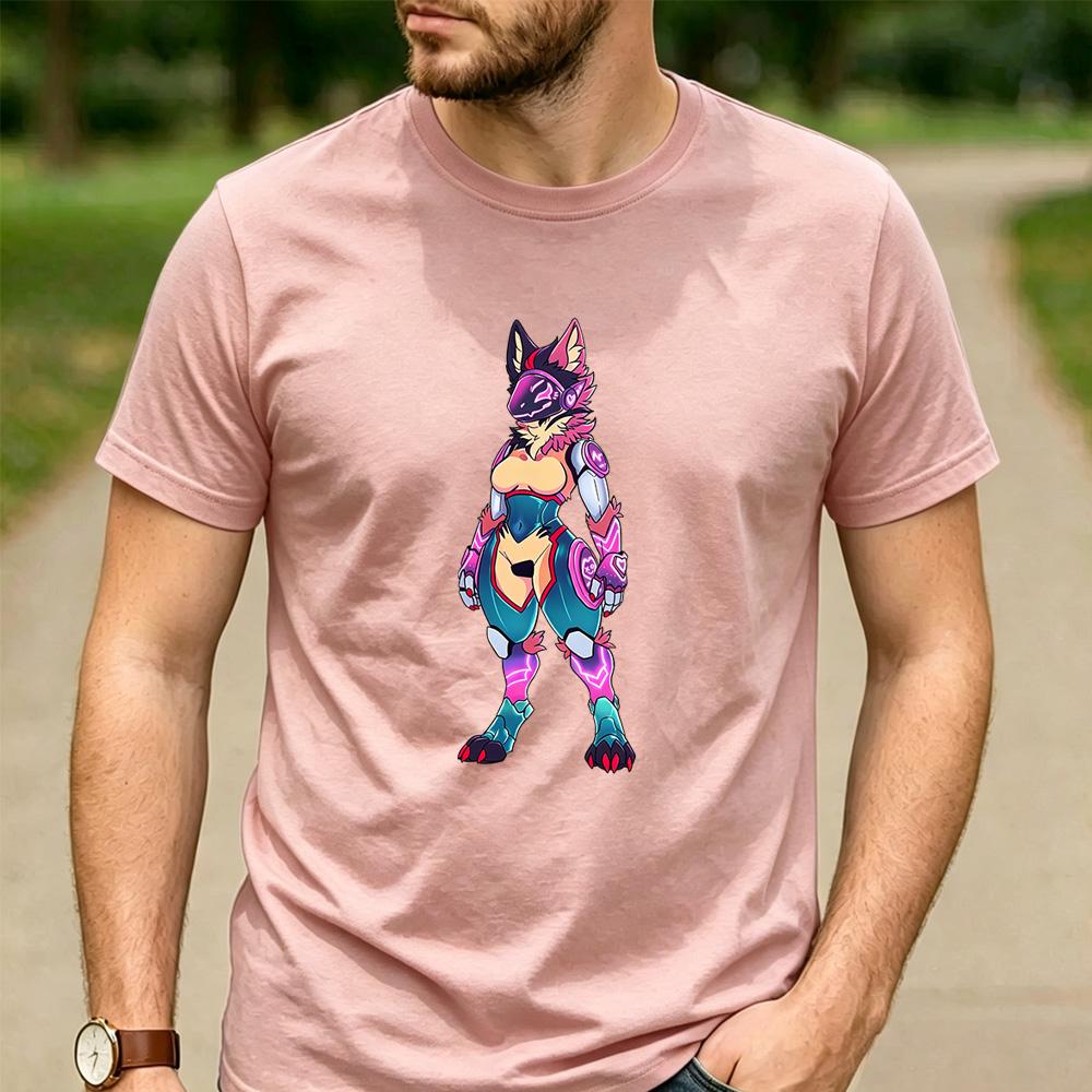 Unisex Mecha Protogen Furry Fursona Full Body Graphic T Shirt Unisex Cotton Neon Tech Mechanical Anthro Gamer Fan Tee