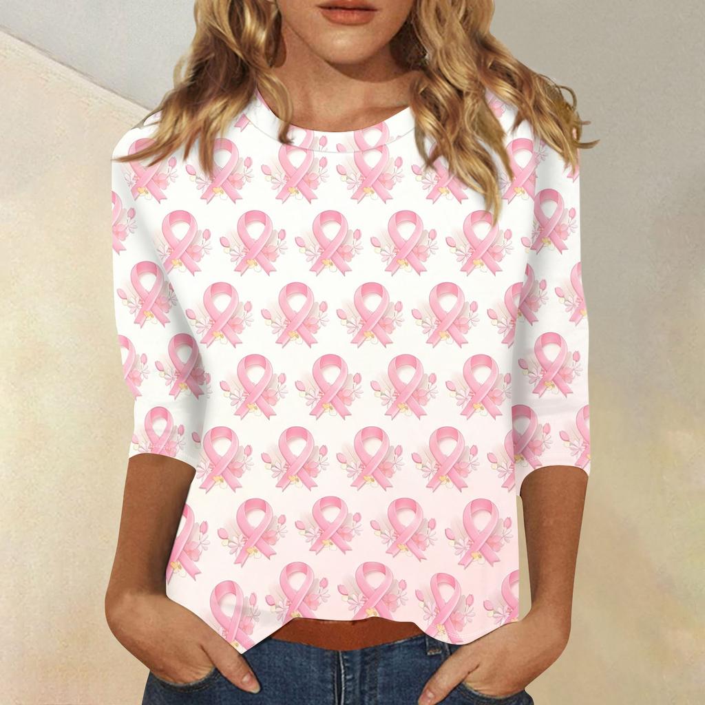 Women's Breast V-Neck Casual Three-Quarter Sleeve Printed Top