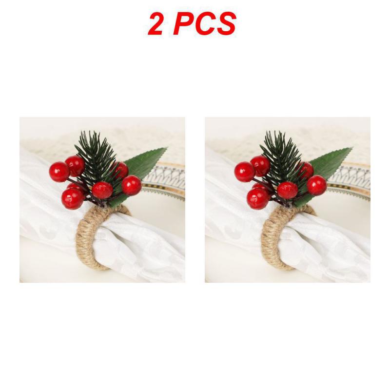 Christmas Napkin Rings Red Flower Towel Buckle Napkin Buckle Natural Jute Napkin Holder Wedding Party Christmas Table Decor