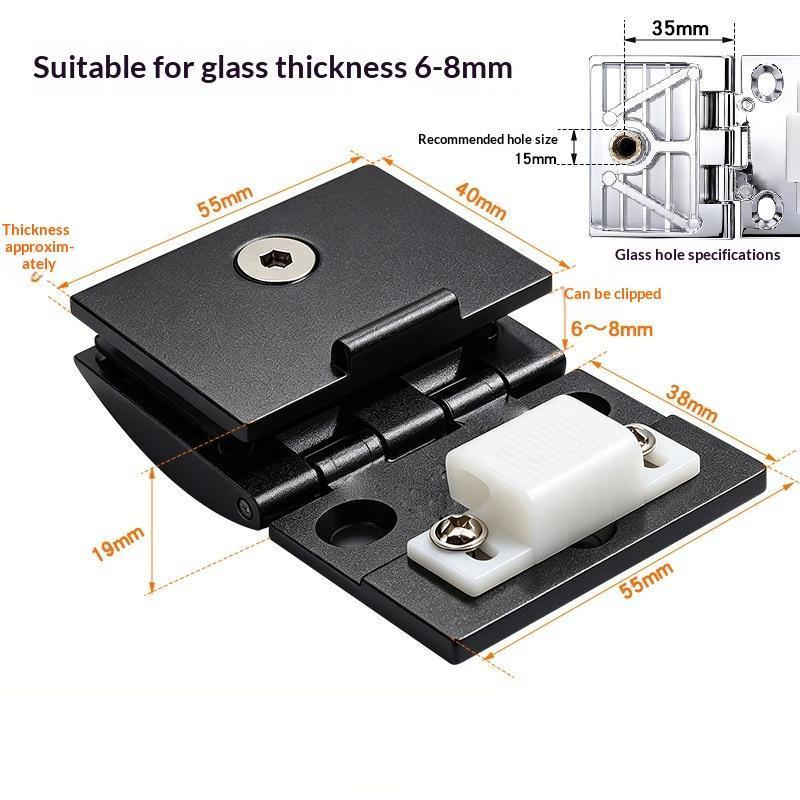 1 Piece Glass Door Hinge Half Cover Intemal Or Extemal Black Display Wine Cabinet Bathroom Storage Cabinet Clamp Hinge Need Hole