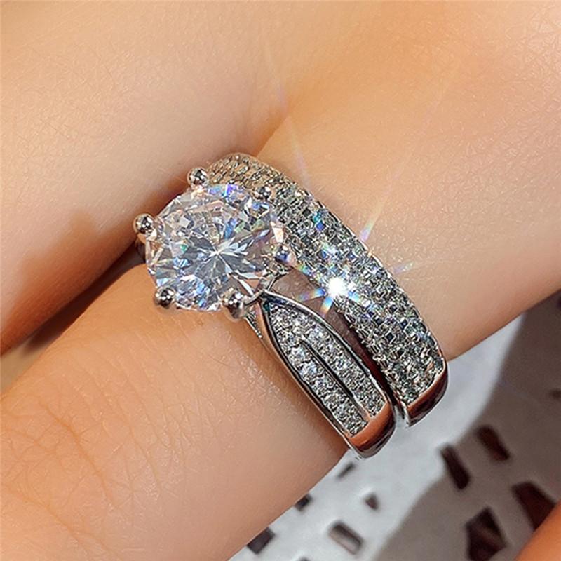 Sterling  Rings Set for Women Luxury Brilliant Cubic Zirconia Wedding Engagement Eternity Jewelry Gifts