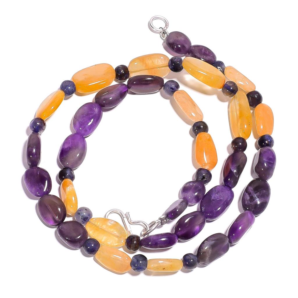 Amethyst Yellow Aventurine Gemstone Mix Shape Smooth Beads Necklace 17" UB-4045 UB-4045