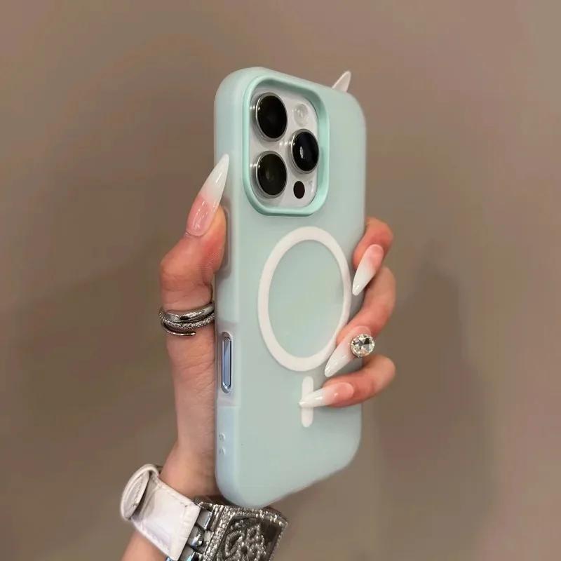 Luxuriöse Candy-Farbe 2 IN 1 Magsafe Hülle für IPhone 16 15 14 13 12 11 Pro Max Plus Magnetische kabellose Ladung Klar Matte Weiche Hülle