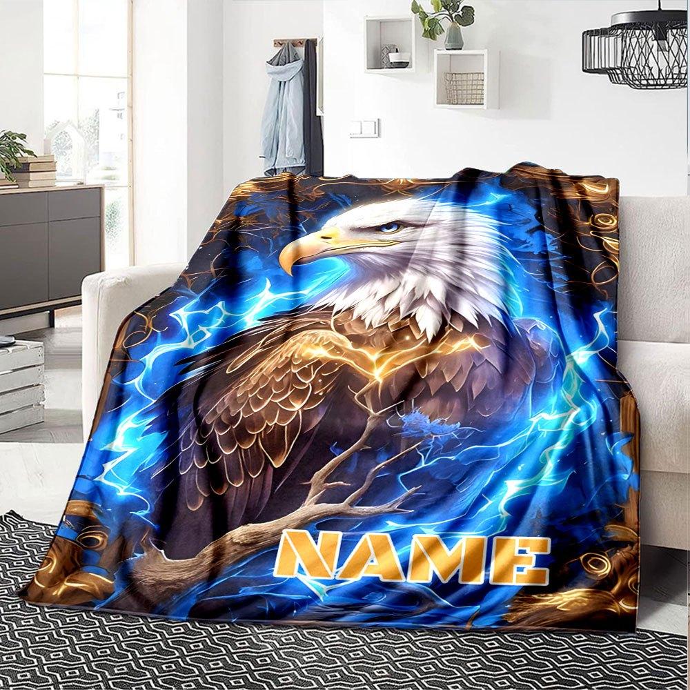 Majestic Eagle With Lightning Home Customize Your Name Blankets Soft Comfortable Lightweight Versatile Blanket For All Seasons Perfect For Picnics