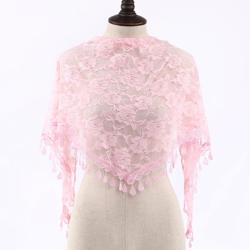 Mesh Lace Tassel Shawl Triangle Scarf Multifunctional Decorative Head Wrap Lightweight Single Layer Breathable Bridal Veil