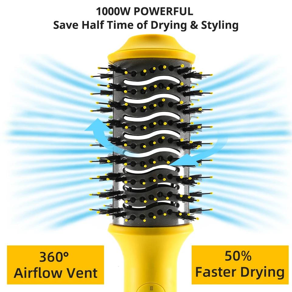 Hot Air Brush Multi-Function Hair Dryer Straightener Curler Comb One Step Professional Salon Hair Styler and Volumizer Ion Blow