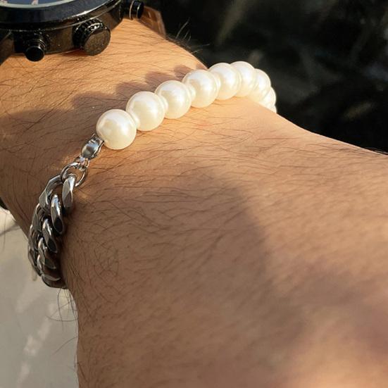 Herrenarmband Schlichtes Aussehen Hip-Hop-Schmuck Imitationsperle Kubanische Kette Spleißarmreif für