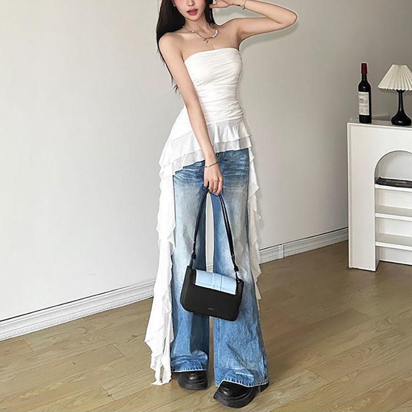 2025 Sofistikovaný bandeau top: Volánový střapec, Zeštíhlující, Nepravidelný design