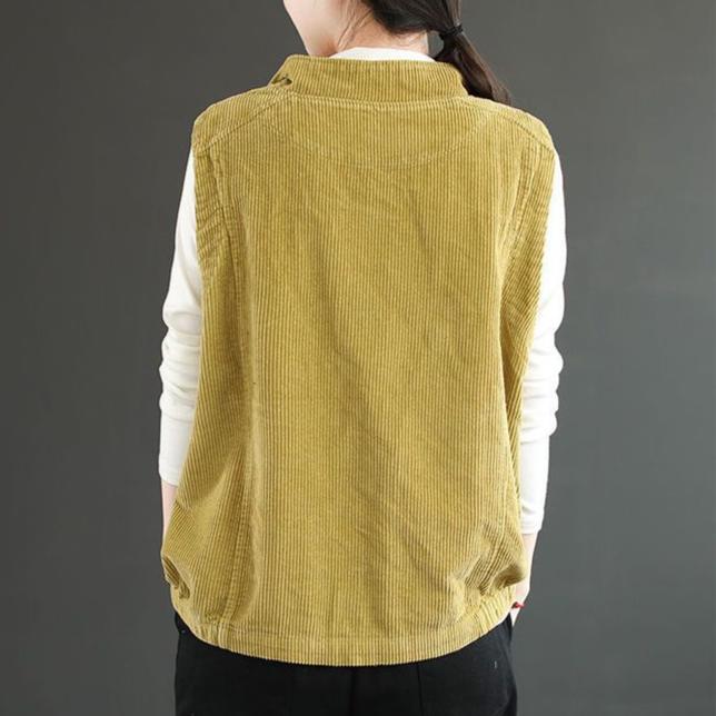 Gilet Vintage in Velluto a Coste con Collo Alto da Donna Gilet Giacca Versatile a Spalla in Velluto a Righe a Colore Solido Largo