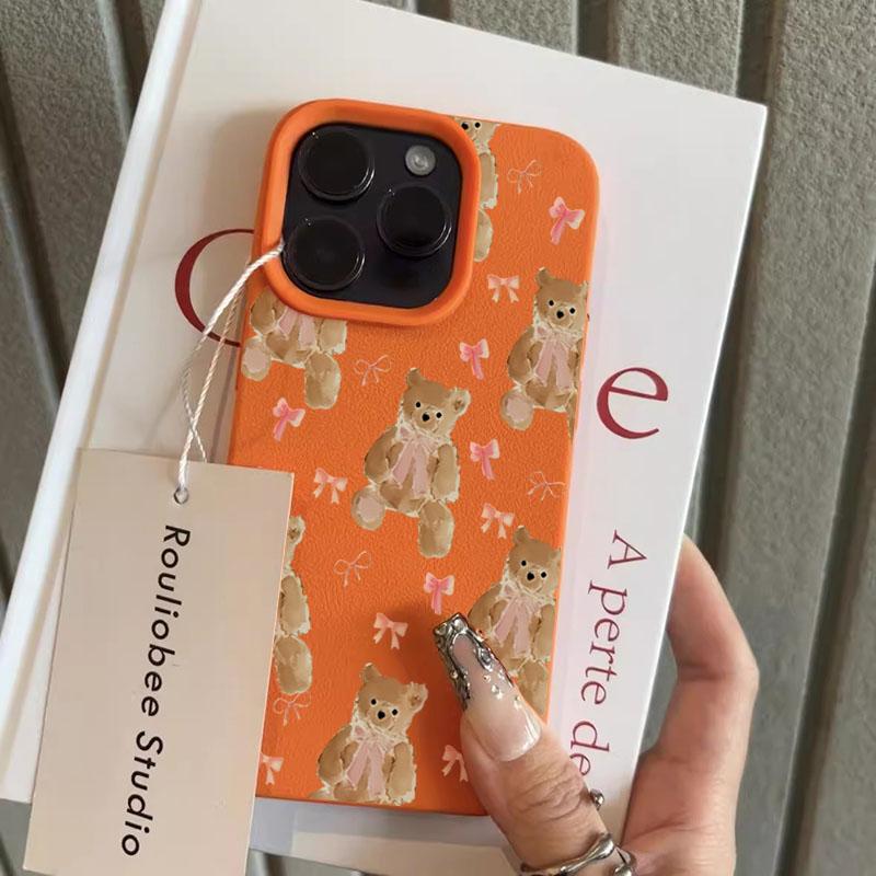 Adorable Pink Bow Bear Design TPU Case for iPhone 17 Pro Max 16 Plus 15 14 13 12 11 XS XR X 16E 17 Air Shockproof Soft TPU Cover