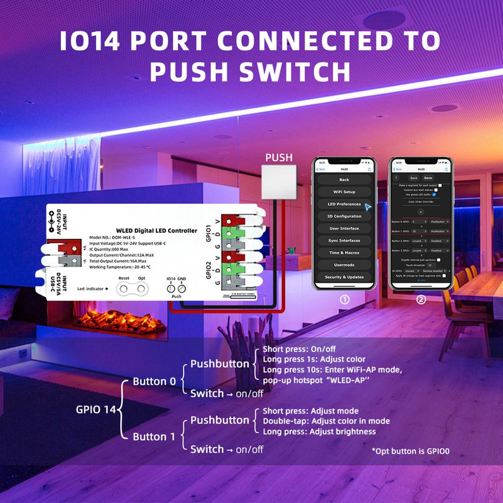 8266 WLED Digital LED Strips Controller Easy Wiring App Controls Addressable LED Controller Intelligent Home Controls