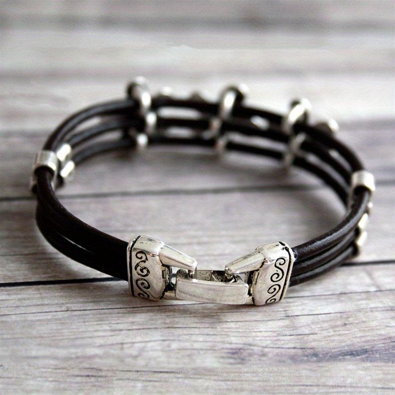 Bohemian Vintage Flower Lucky Leather Multilayer Bracelet for Women Men Friendship Handmade Jewelry Couples Bangle Gift