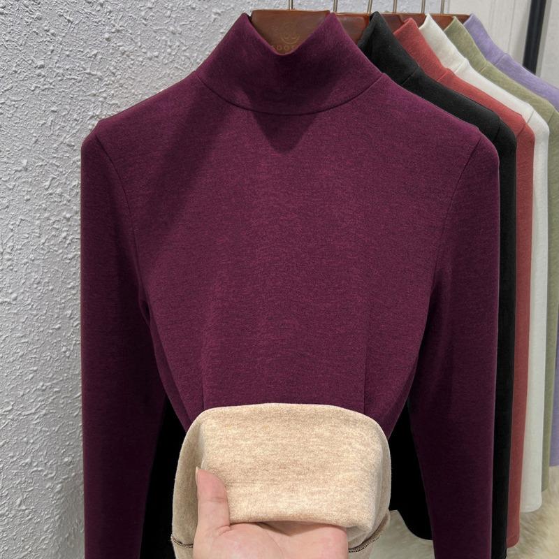 Warm Fleece Turtleneck Bottoming Shirt Women's Inner Turtleneck Winter Fleece Thickened Silk Cashmere Heating Women's Warm Top