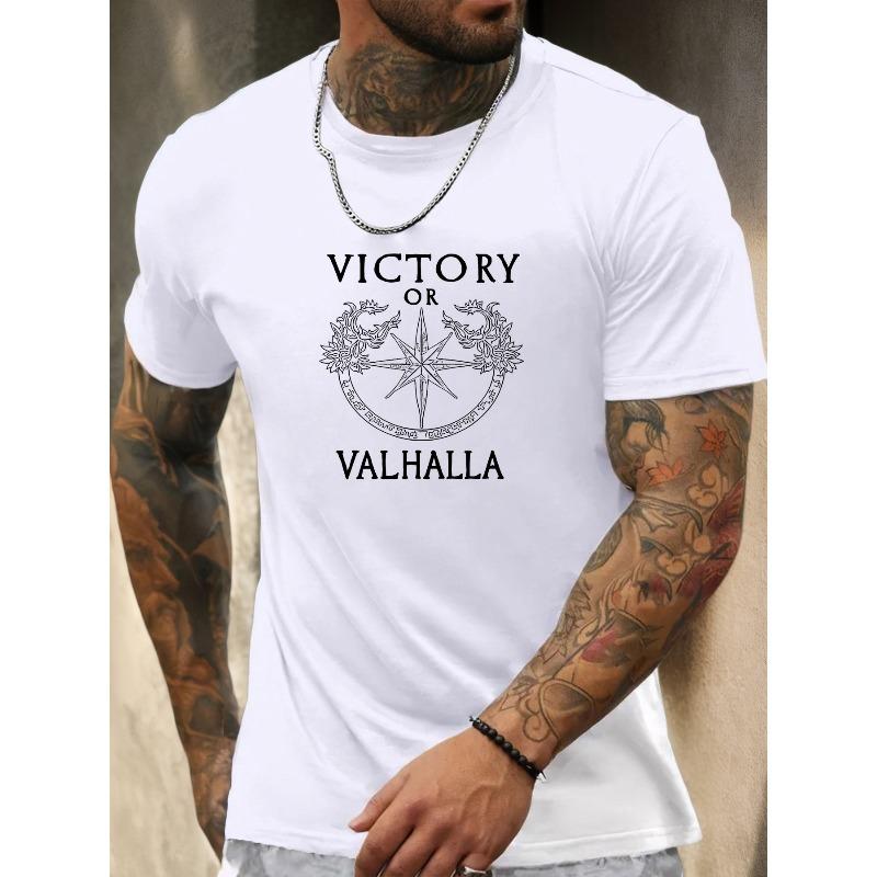 Europese maten Heren Zomer Casual T-shirt met Korte Mouwen met VICTORY OR VALHALLA Ontwerp