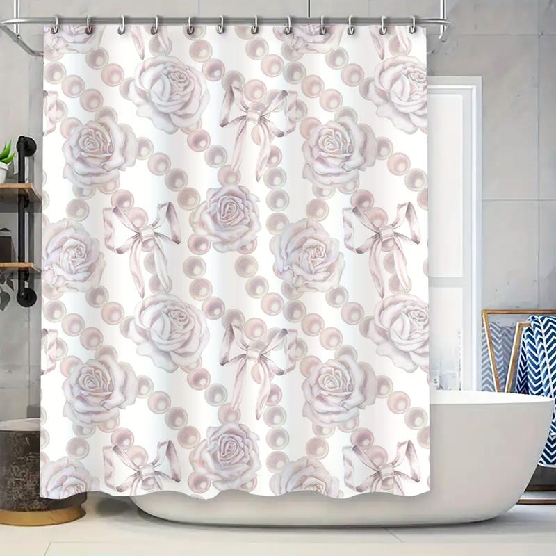 

Elegant Floral Shower Curtain Set Lavender Rose Design For Bathroom Decor Home Decoration Waterproof Fabric Shower Curtains With W60H190(CM)-1 Pcs