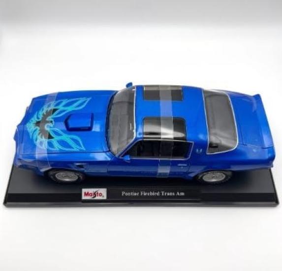 Maisto Pontiac Firebird Trans Am 1978 Blue Metallic Scale Special Edition Model with Display Opening and Rear and Working Suspension 1/18 Base, Doors,