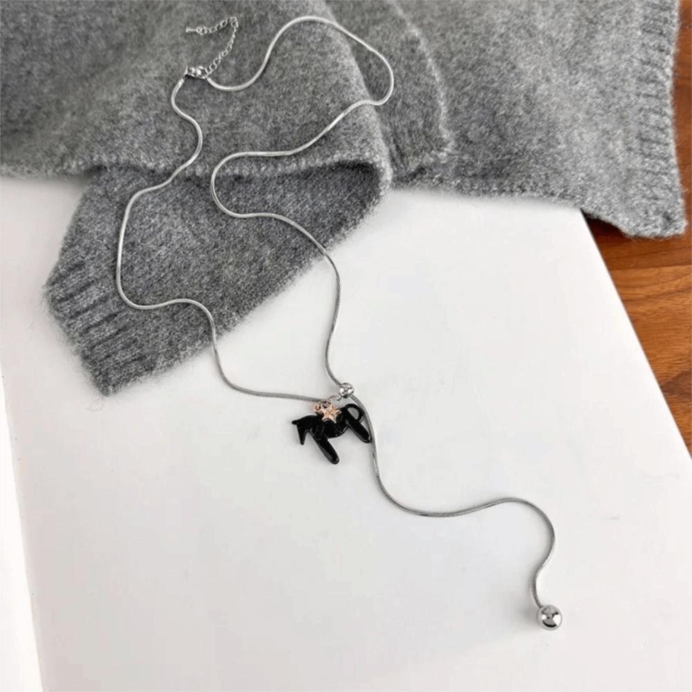 Silver Plated Horse Pendant Necklace Alloy Y Neck Chain Vintage Enamel Pendant Necklace  for Women