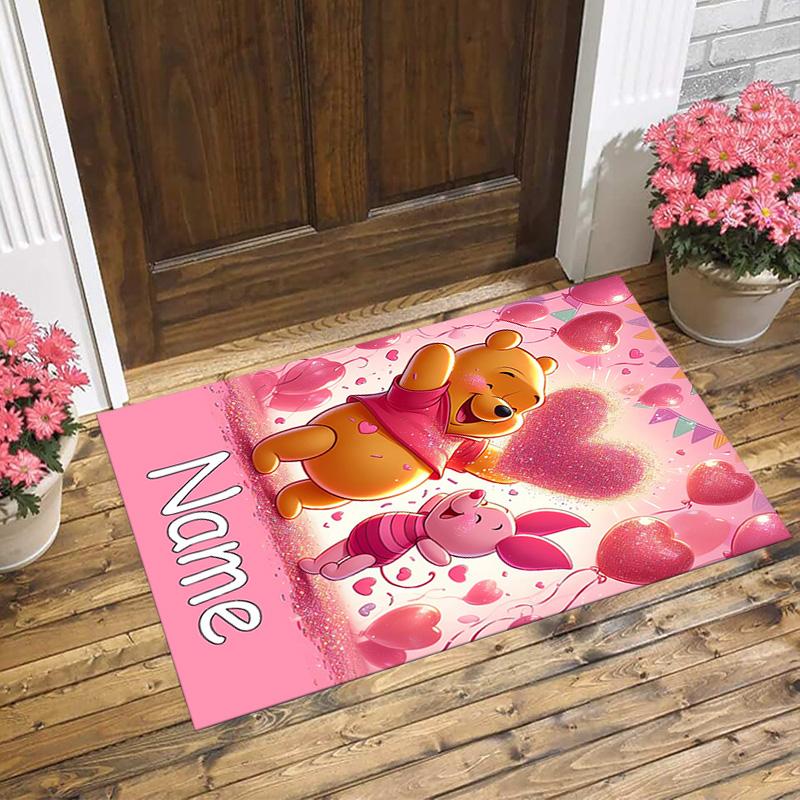Personalized Name Winnie Pooh Living Room Non-Slip Area Rug Soft Carpet for Bedroom Kids Playroom Sofa Office Home Decor Doormat