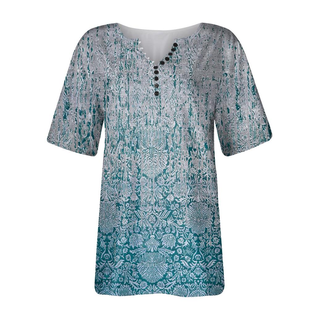 Women's Shirt Blouse Button Vintage Gradient Print Short Sleeve Casual Basic Top Pullover