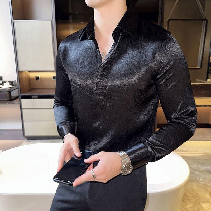 Basic Solid Color Vintage Shirts Men's Clothing Long Sleeve Spring Autumn Business Casual Polo-Neck Single-breasted Aura Shirts