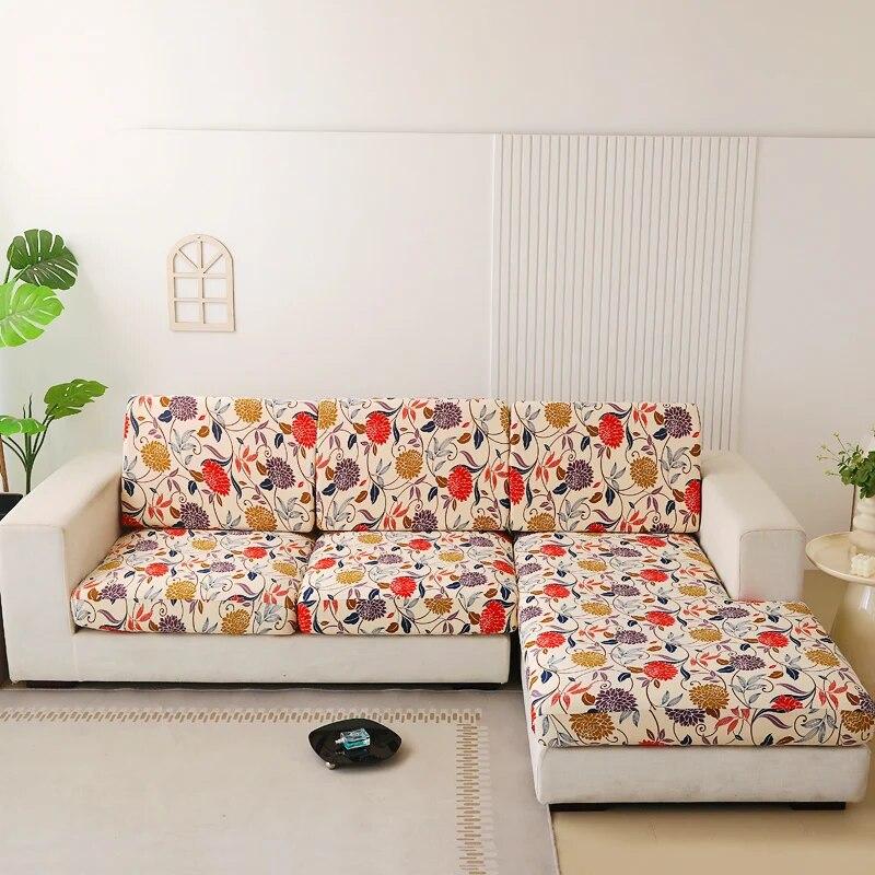 New Floral Printed Stretch Sofa Seat Cushion Cover Backrest Cover Protector for Couch Sofa Cover L Shape Chaselong Slipcovers