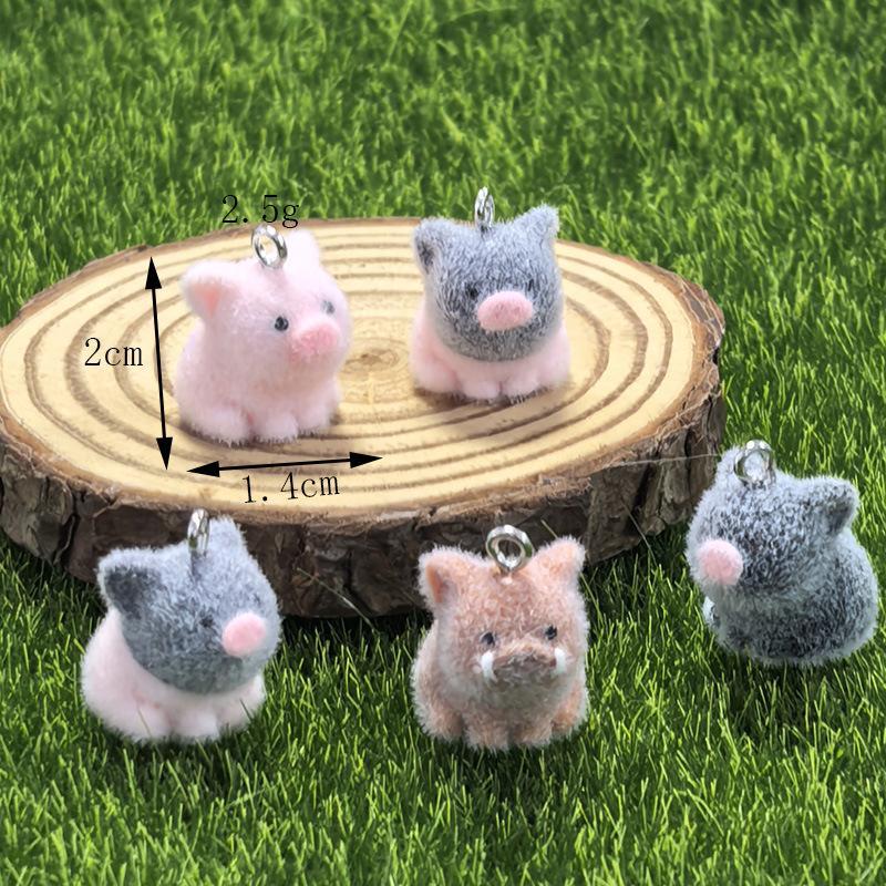 2Pcs Adorable 3D Mini Flocking Pig Charms Soft Flocked Piggy Pendants for DIY Jewelry Making Kids Art Craft Projects
