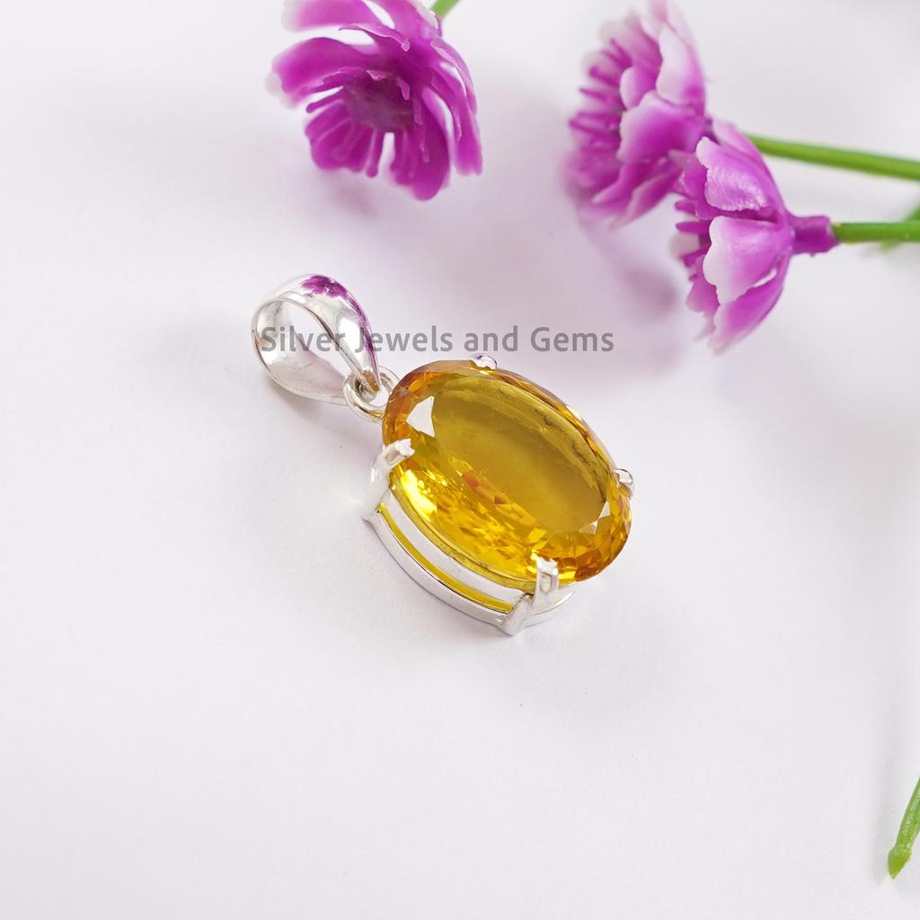Natural Citrine Pendant, Prong Pendant, Oval Citrine Pendant, Gift for her, Anniversary Pendant, 925 Sterling Silver Pendant