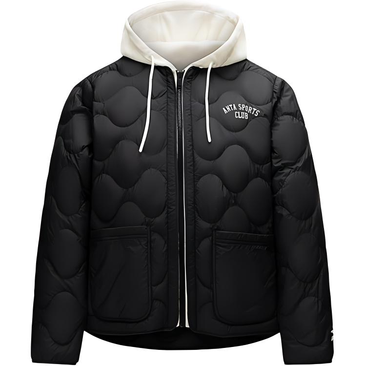 

Anta Life Series Sport Leisure Simple Splicing Hooded Zipper Letter Warm Down Jacket Women outerwear Basic-Black 162448914-2 M