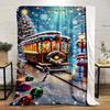 Trem festivo com luzes coloridas cercado por decoração coberta de neve. cobertor para todas as estações manta para pausa para almoço presente