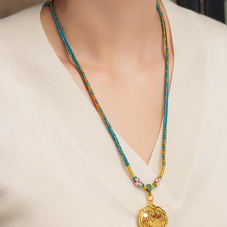 Premium Handmade Peach Blossom Knot Necklace Rope with Jade Accent