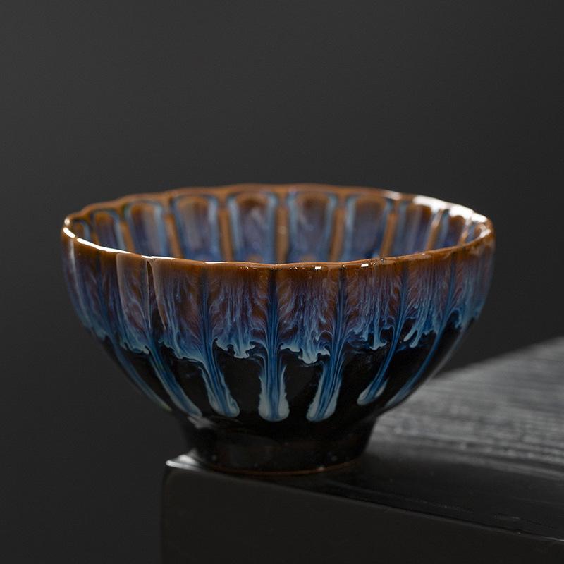 Kiln-Change Ceramic Tea Cup Set: Luxury Light Gift Box with Large Gongfu Tea Tasting Cups in Nine Colors