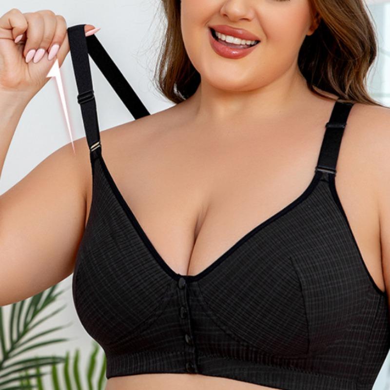 European and American Size Wire-free Front-clasp Bra with Adjustable Shoulder Straps and Threaded Oversized Underwear