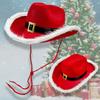 Cowboy Hat Christmas Themed White Furry Trim Soft Felt Material Jazz Top Hat Adjustable Red Tie Party Hat