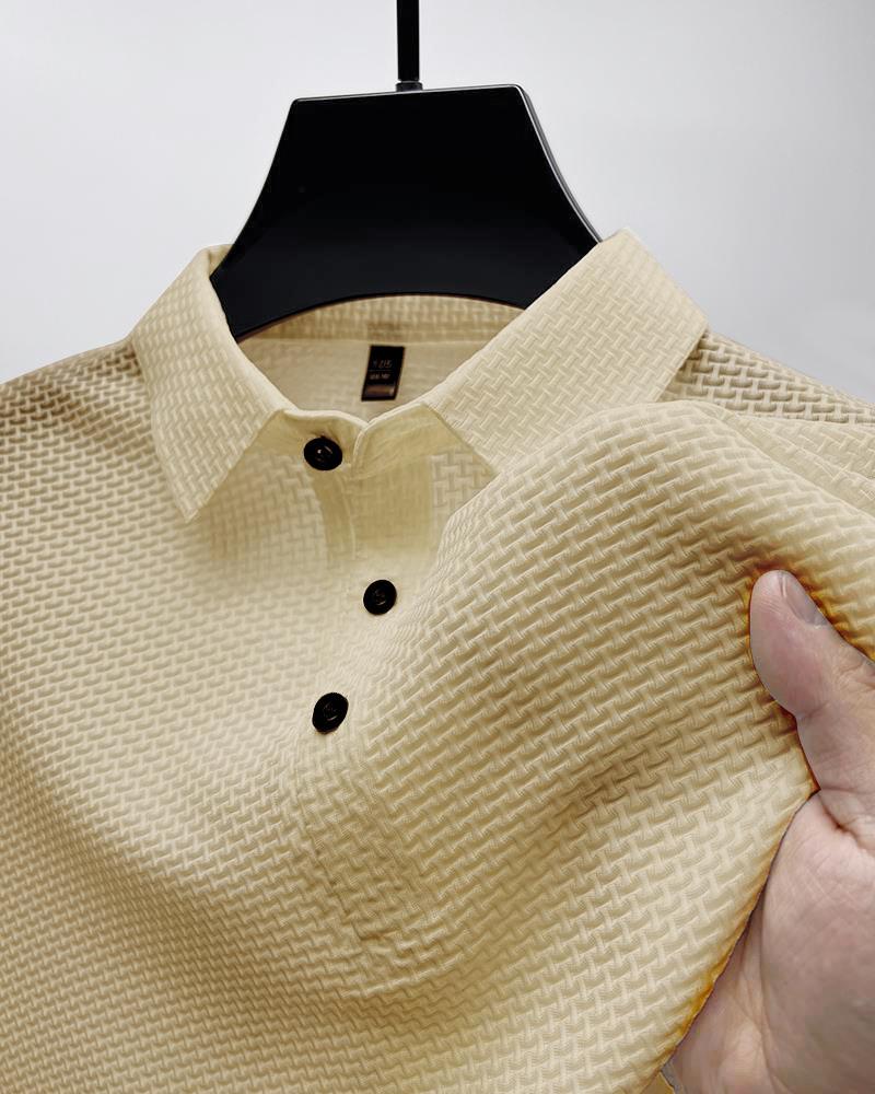 New High-end Fabric Fashion Casual Mesh Ice Silk Short Sleeve Lapel T-shirt Men's Summer Solid Color Comfortable Knit Polo Shirt