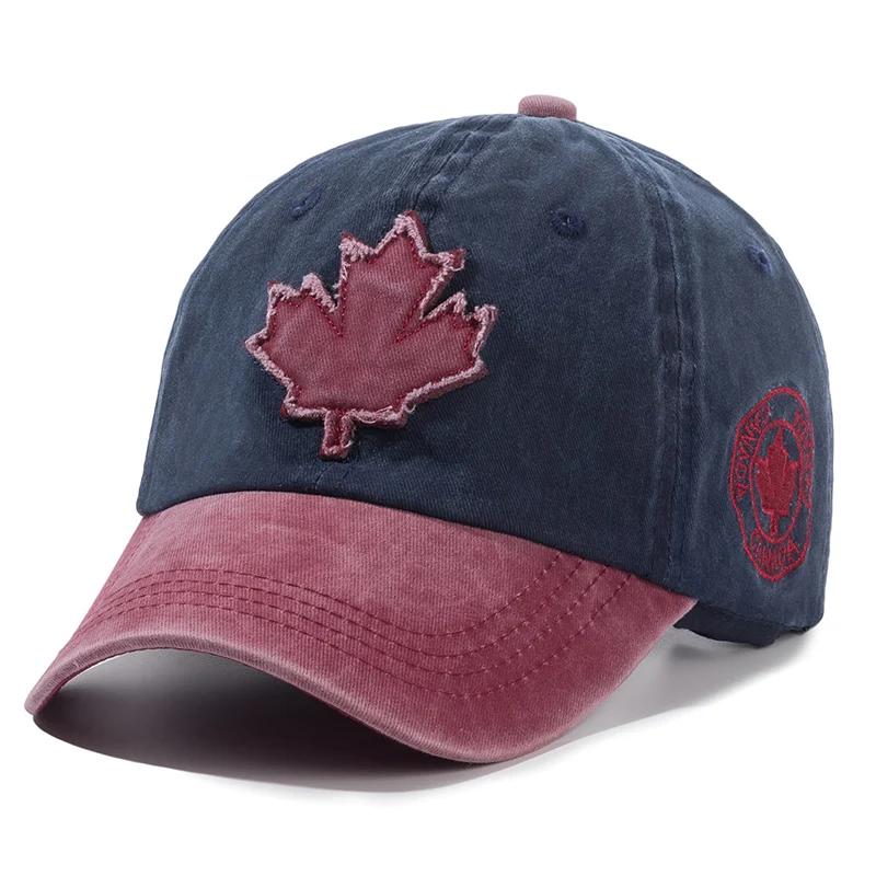 Berretto vintage unisex in cotone lavato Canada Berretto da baseball ricamato con foglia d'acero grande Cappelli sportivi da esterno per uomo e donna