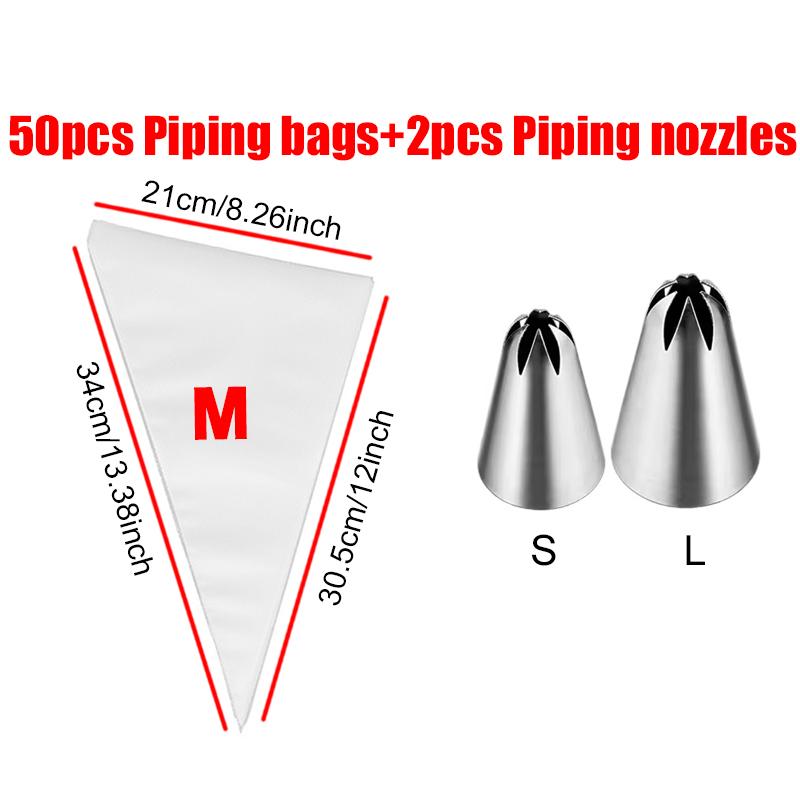 Pastry Props Set Disposable Piping Bags with Stainless Steel Piping Nozzle Suitable for Cake Cream Bread DIY Baking Supplies ZYF
