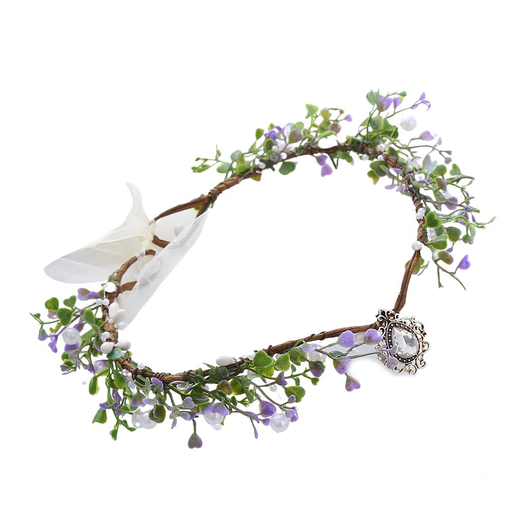 Flower Crown Cosplay Fairy Headband for Girls Adjustable Ethnic Style Hair Hoop Wedding Party Bride Hair Accessories