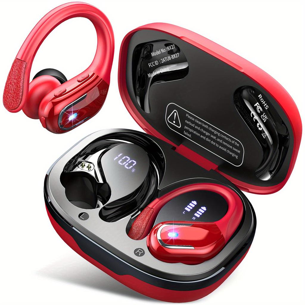 Nuevos Auriculares Inalámbricos Deportivos para Correr con Ganchos para las Orejas, Auriculares con Sonido de Graves HiFi, Pantalla LED Dual, Auriculares con Cancelación de Ruido, Micrófono Incorporado